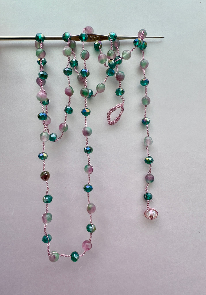 Collana Cristalli e Pietra Dura Verde Rosa